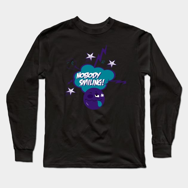 Nobody Smiling Emoji Grape Long Sleeve T-Shirt by StayHungryCo